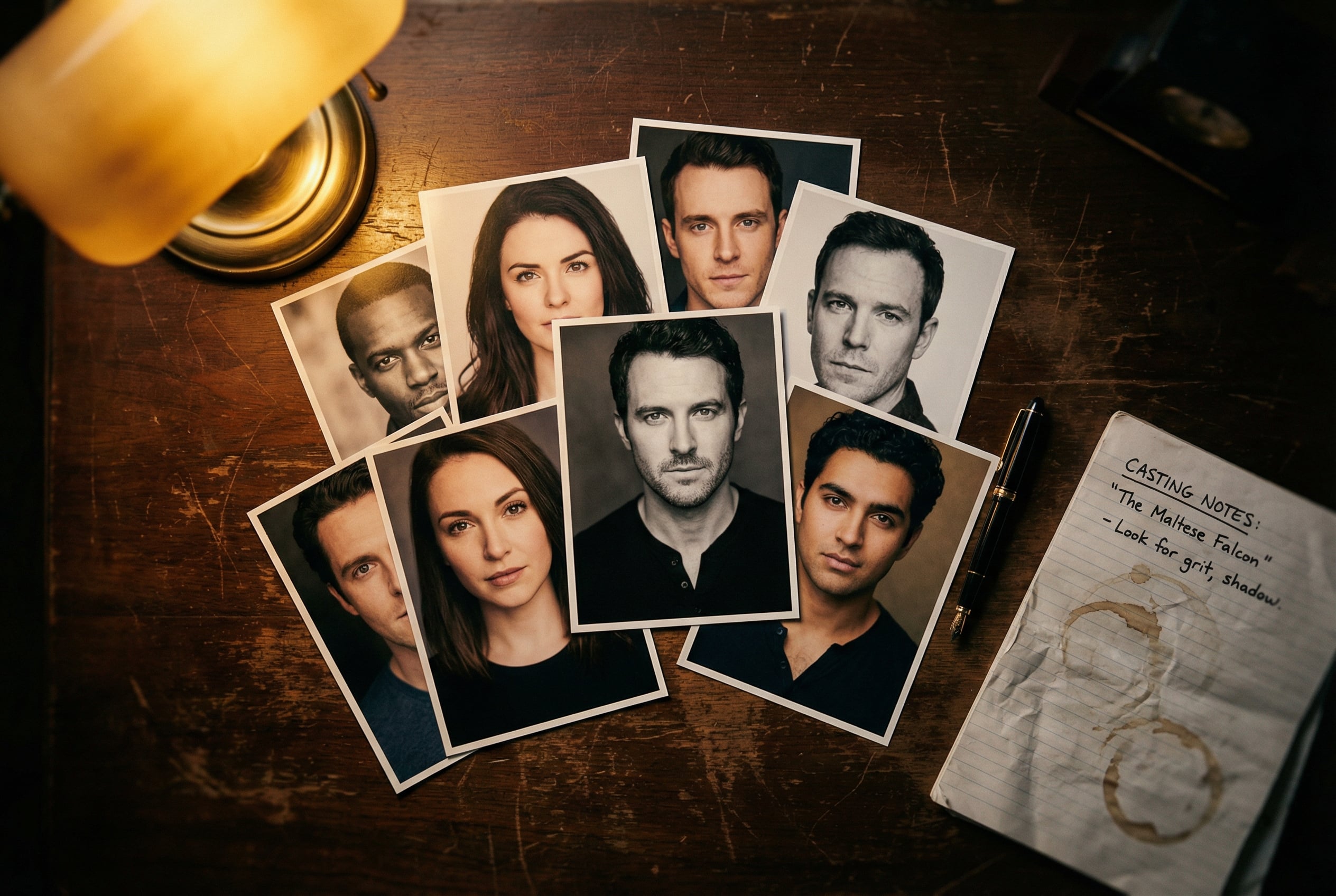 Casting director reviewing actor headshots